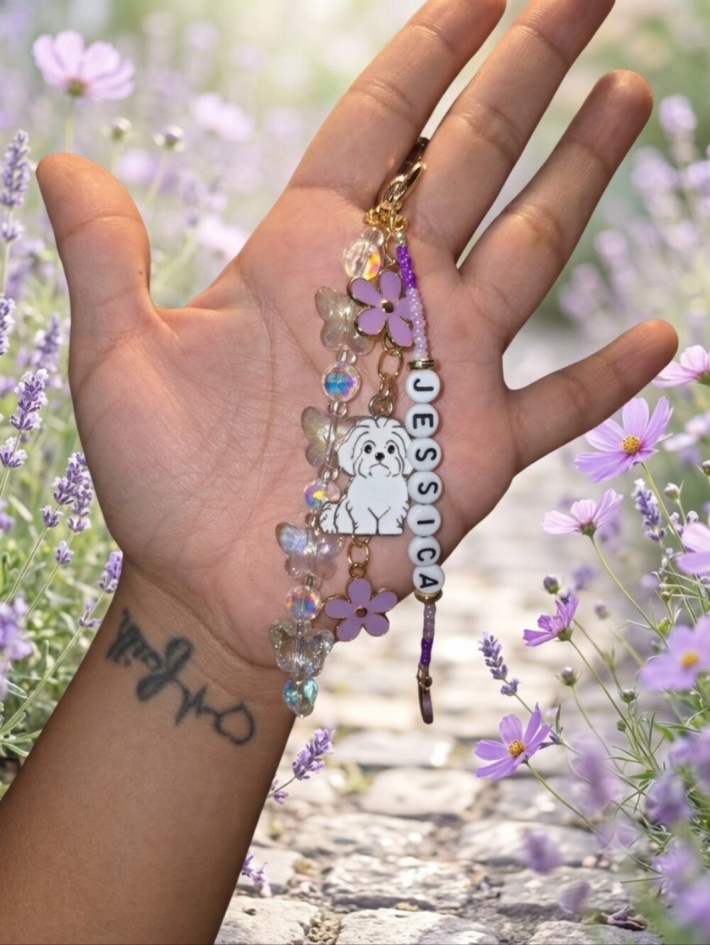 Personalized Purple Charm Keychain